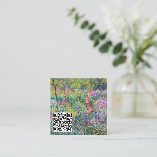 Monet - The Iris Garden at Giverny - QR Code スクエア名刺 (スタンド正面)