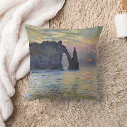 Monet - The Manneport, Cliff at Etreat, Sunset クッション (ブランケット)