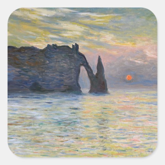 Monet - The Manneport, Cliff at Etreat, Sunset スクエアシール (正面)