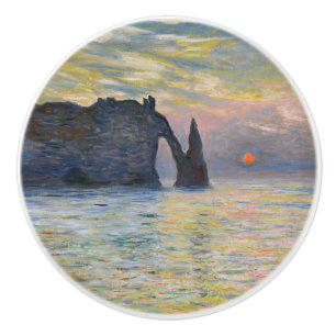 Monet - The Manneport, Cliff at Etreat, Sunset セラミックノブ