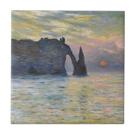 Monet - The Manneport, Cliff at Etreat, Sunset タイル