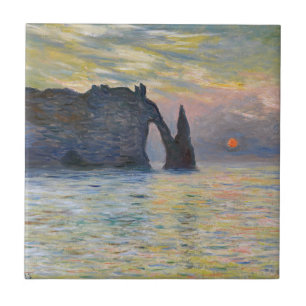 Monet - The Manneport, Cliff at Etreat, Sunset タイル