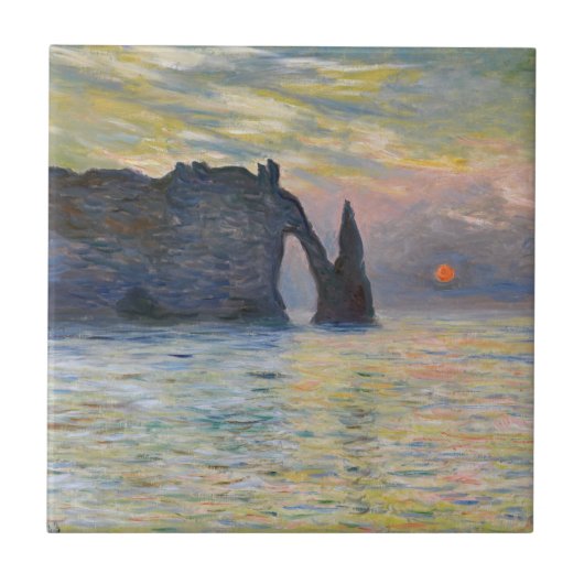 Monet - The Manneport, Cliff at Etreat, Sunset タイル (正面)