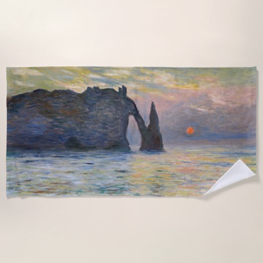 Monet - The Manneport, Cliff at Etreat, Sunset ビーチタオル (正面)
