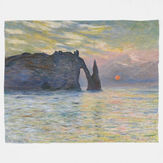 Monet - The Manneport, Cliff at Etreat, Sunset フリースブランケット (正面(横))