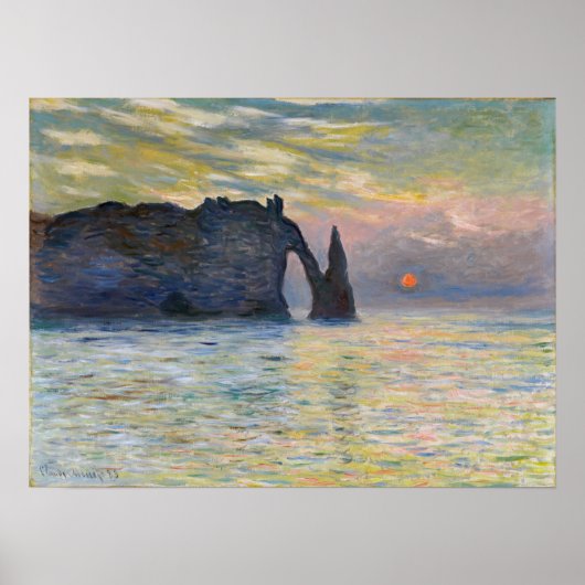 Monet - The Manneport, Cliff at Etreat, Sunset ポスター (正面)