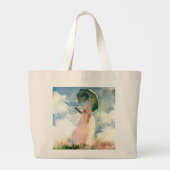 Monet Woman with a Parasol Facing Left ラージトートバッグ (裏面)