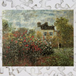 Monet's Garden at Argenteuil by Claude Monet ジグソーパズル<br><div class="desc">The Artist's Garden in Argenteuil (A Corner of the Garden with Dahlias) (1873) by Claude Monet is a vintage impressionism fine art floral nature painting. A country farm house is in the background. A couple in love is walking past a romantic spring season garden with blooming roses and other flowers....</div>