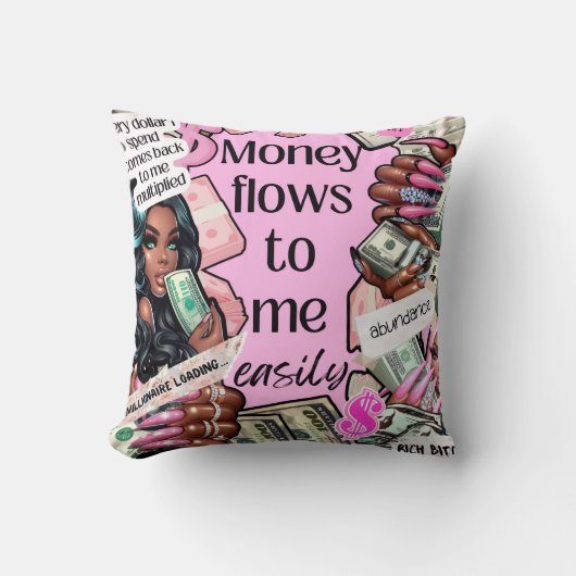 Money Affirmation Throw Pilliow クッション (正面)