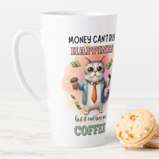 Money Can't Buy Happiness Funny Cat Lover Gift  カフェラテマグ (インサイチュ)