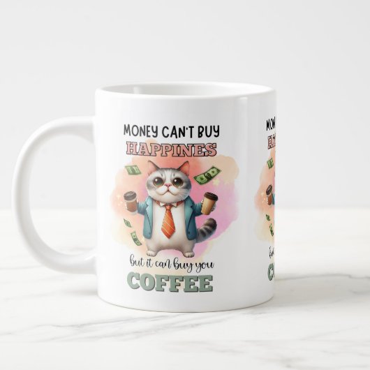 Money Can't Buy Happiness Funny Cat Lover Gift ジャンボコーヒーマグカップ (左)