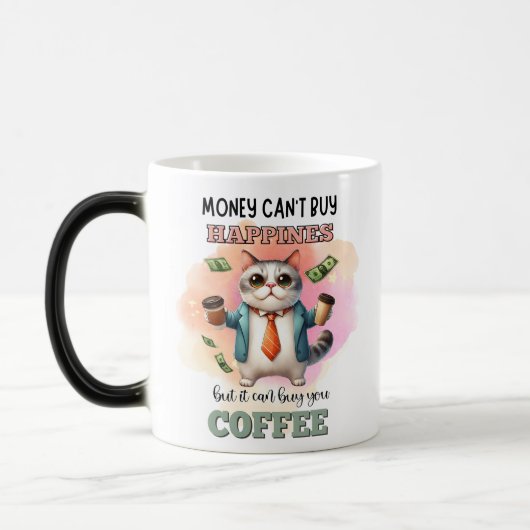 Money Can't Buy Happiness Funny Cat Lover Gift モーフィングマグカップ (左)