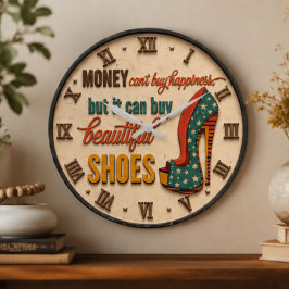 Money Can't Buy Happiness Funny Shoe Lover ラージ壁時計