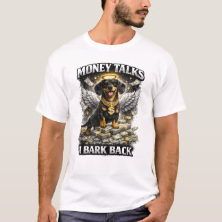 Money Dog Angel Rich Black Dog Funny Design Tシャツ