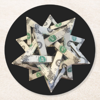 Money Origami Five Intersecting Tetrahedra ラウンドペーパーコースター