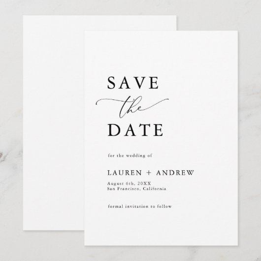 Mongramエレガント Black & White I Save the Date 招待状 (正面/裏面)
