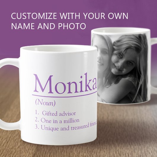 Monika name definition custom photo purple コーヒーマグカップ