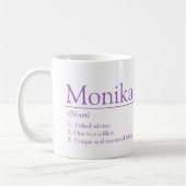 Monika name definition custom photo purple コーヒーマグカップ (左)