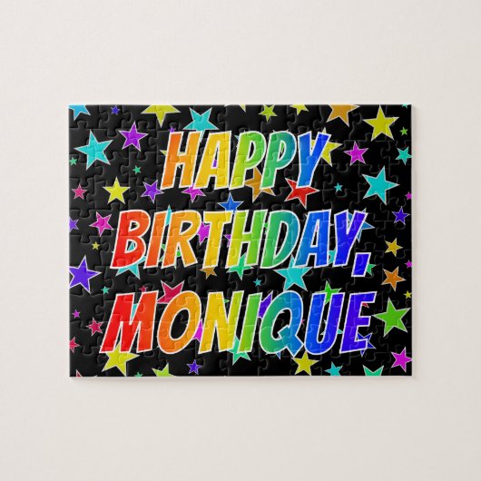 "MONIQUE" 名前、楽しい "HAPPY BIRTHDAY" ジグソーパズル (横)