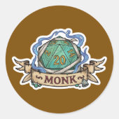 Monk D20 Class Crest Sticker - Funny D&D Monk Dice ラウンドシール (正面)