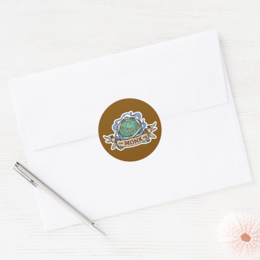 Monk D20 Class Crest Sticker - Funny D&D Monk Dice ラウンドシール (封筒)
