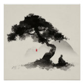 Monk & Pine - 禅インク ウォールアート - ミニマルインテリア (正面)
