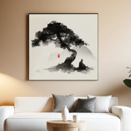 Monk & Pine - Zen Ink Wall Art - Minimal Decor ポスター