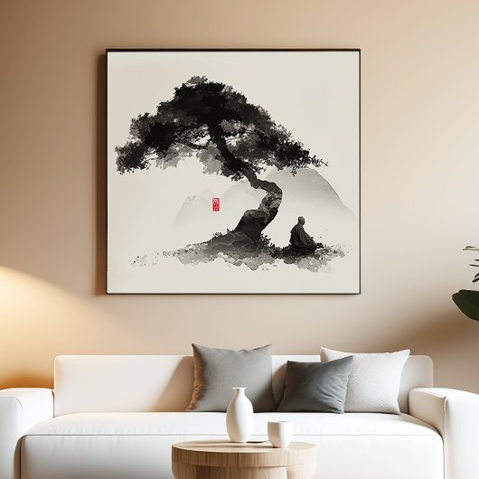 Monk & Pine - Zen Ink Wall Art - Minimal Decor ポスター