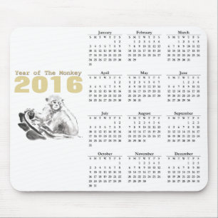Monkey 中国の New Year 2016カレンダーmousepad マウスパッド