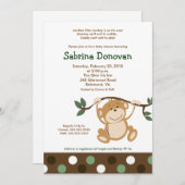 MONKEY 遊 5x7ブラウン/緑の赤ちゃんシャワー 招待状 (正面/裏面)