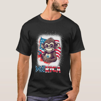Monkey 4Th Of July Patriotic Merica Usa Flag Tシャツ