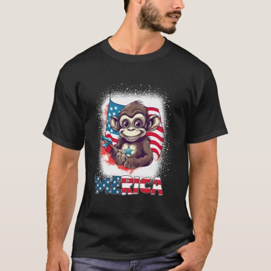 Monkey 4Th Of July Patriotic Merica Usa Flag Tシャツ (正面)