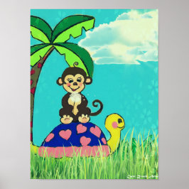 Monkey and Turtle Poster by Carol Zeock ポスター