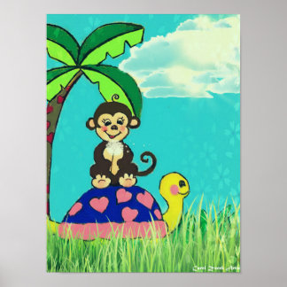Monkey and Turtle Poster by Carol Zeock ポスター