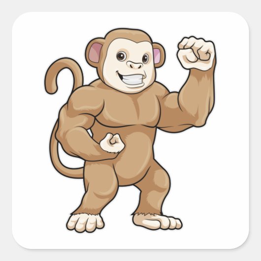 Monkey as Bodybuilder atボディビル スクエアシール (正面)