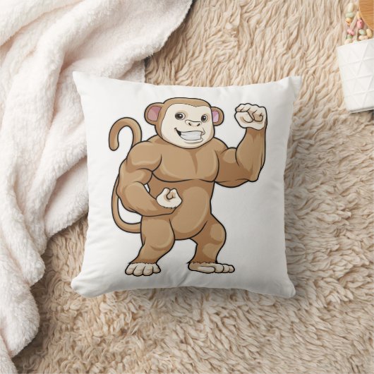 Monkey as Bodybuilder at Bodybuilding クッション (ブランケット)