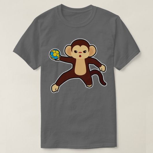 Monkey as Handball Player with Handball 2 Tシャツ (デザイン正面)