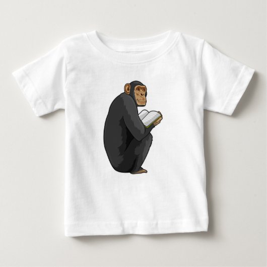 Monkey as Nerd with Book ベビーTシャツ (正面)