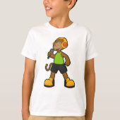 Monkey as Singer with Microphone & Headphone Tシャツ (正面)