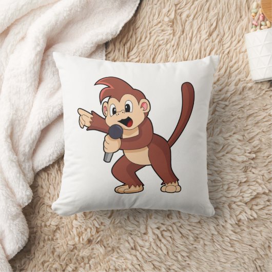 Monkey as Singer with Microphone.PNG クッション (ブランケット)