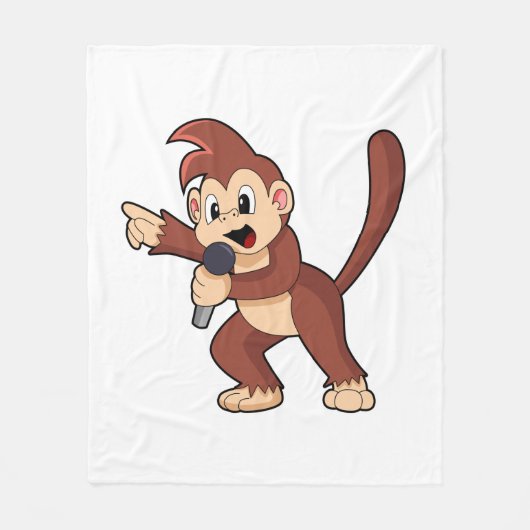 Monkey as Singer with Microphone.PNG フリースブランケット (正面)