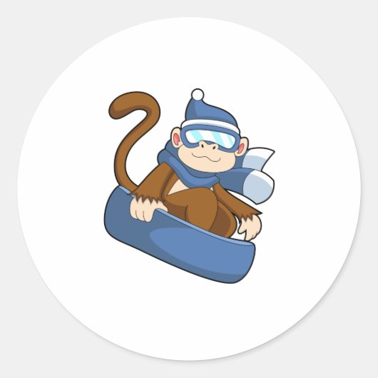 Monkey as Snowboarder with Sonowboard.PNG ラウンドシール (正面)