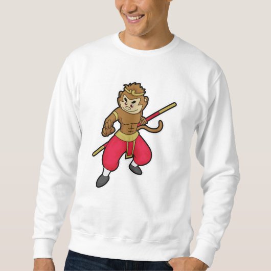 Monkey as Warrior with Staff & Headband スウェットシャツ (正面)