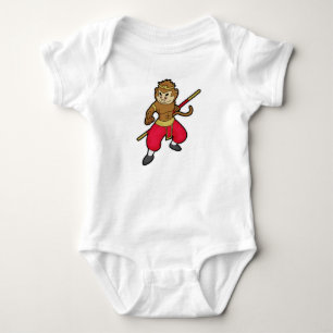 Monkey as Warrior with Staff & Headband ベビーボディスーツ