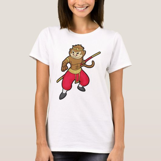 Monkey as Warrior with Staff & Headband Tシャツ (正面)