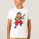 Monkey as Warrior with Staff & Headband Tシャツ (正面)