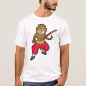 Monkey as Warrior with Staff & Headband Tシャツ (正面)