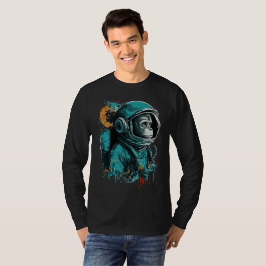 Monkey Astronaut Outer Space Explorer Science Stud Tシャツ (正面フル)