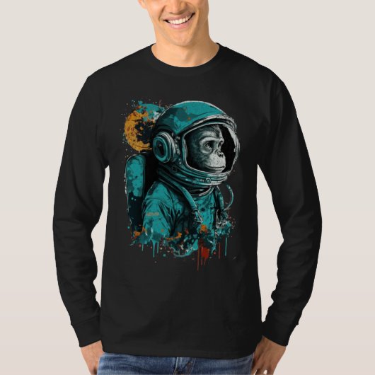 Monkey Astronaut Outer Space Explorer Science Stud Tシャツ (正面)