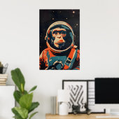 Monkey Astronaut Poster, Monkey Retro Print ポスター (ホームオフィス)